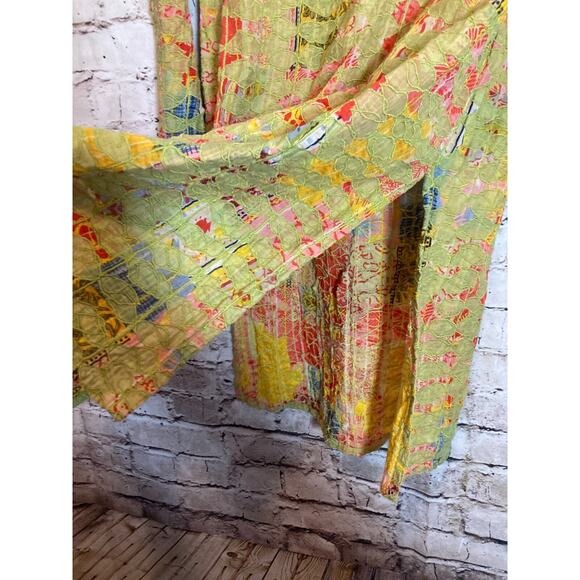 Neeru Kumar Artsy Tunic Top Womens Large Pea Green Art To Wear Embroidered RARE - Picture 11 of 12